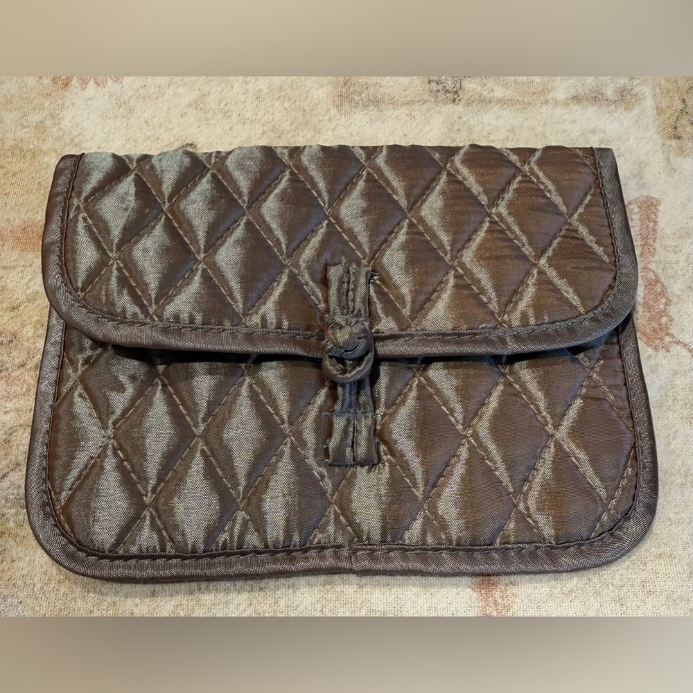 Brighton Quilted Satin Jewelry Watch Bag in Shimmery Brown